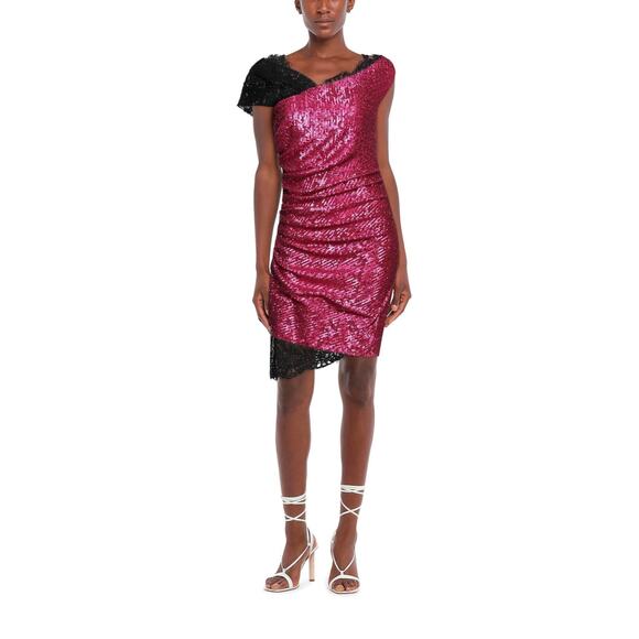 NWT Dundas Pink Sequin Mini Dress Lace Hem 40 - Picture 2 of 13